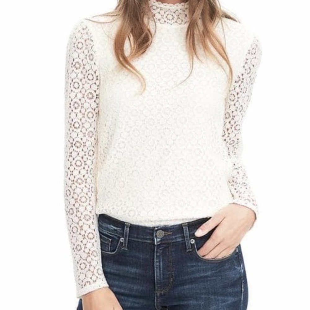 Banana Republic NAVY Mock-Neck Top